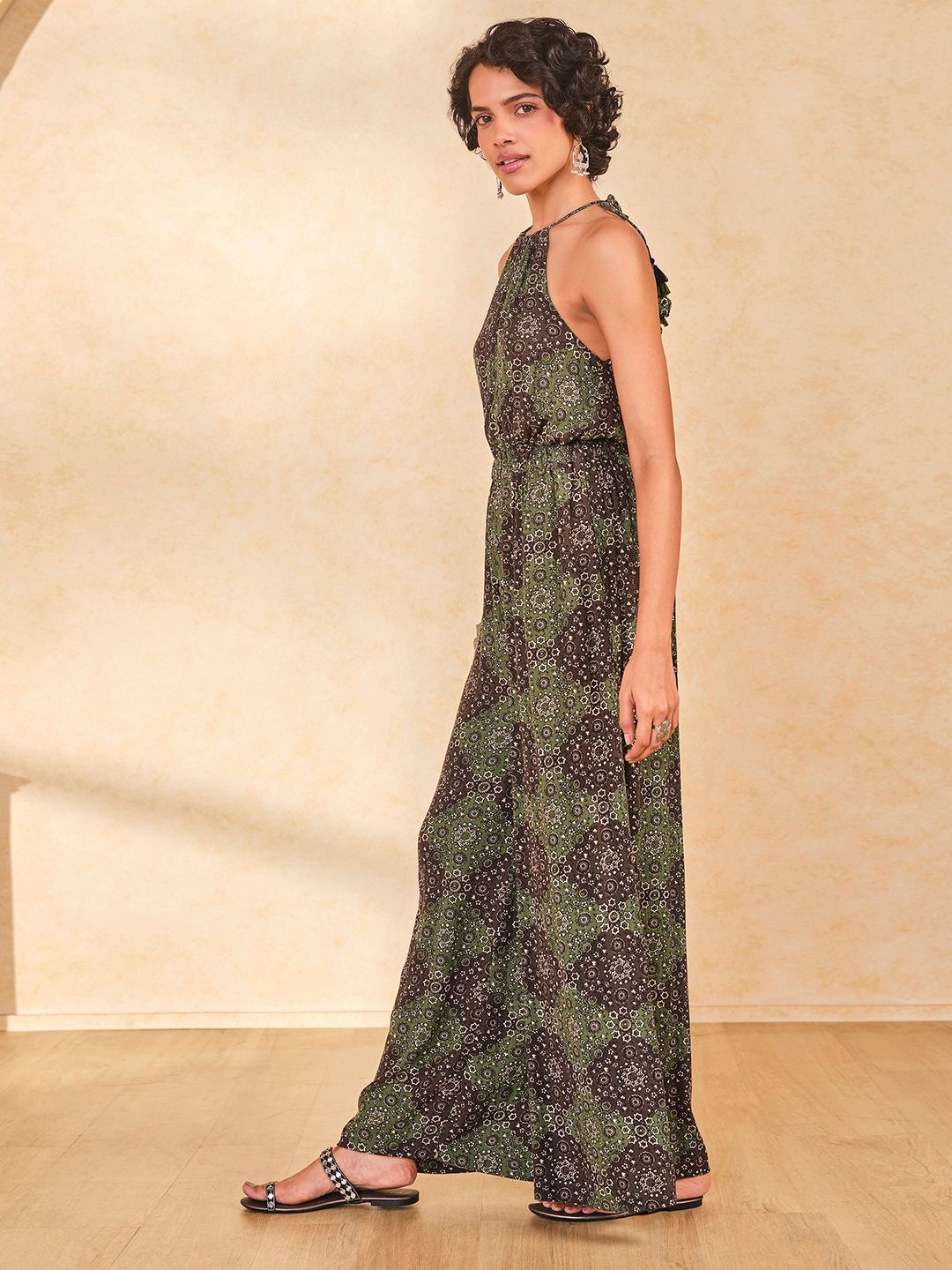 Global Desi Women Halter Neck Printed Basic Jumpsuit