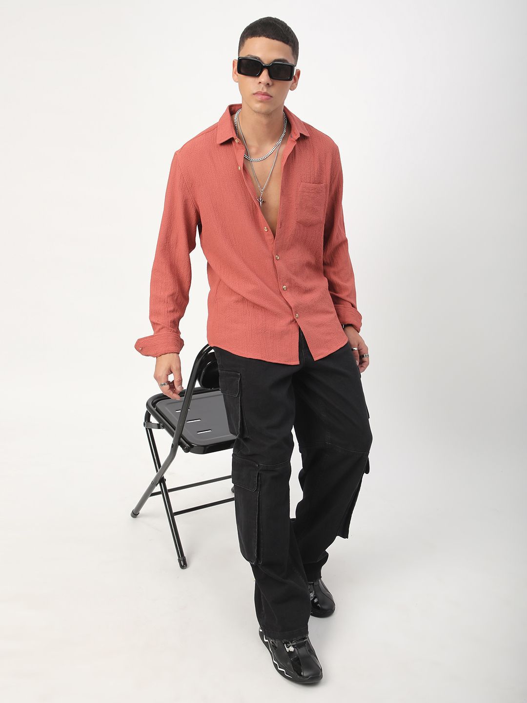 VASTRADO Men Classic Spread Collar Textured Casual Shirt