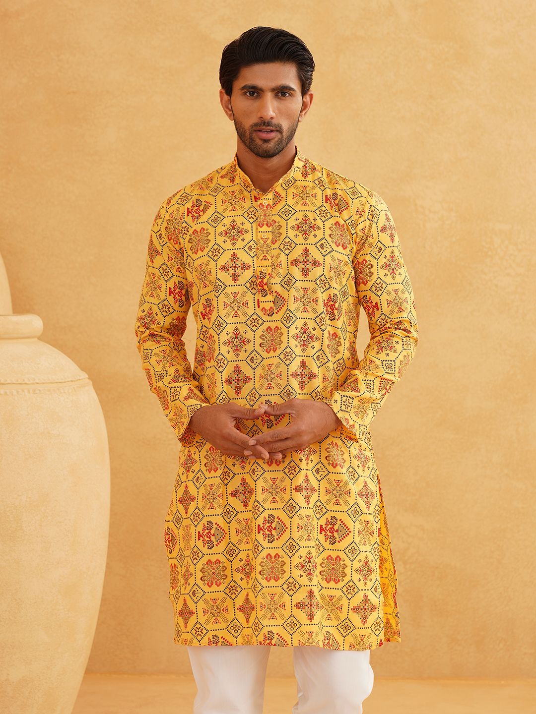 SOJANYA Ethnic Motifs Printed Band Collar Straight Long Kurta