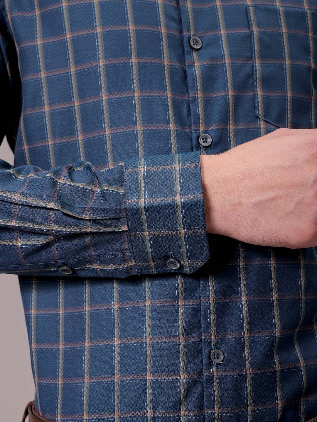 The Indian Garage Co. X Luxe Men Spread Collar Micro Checked Slim Fit Formal Shirt