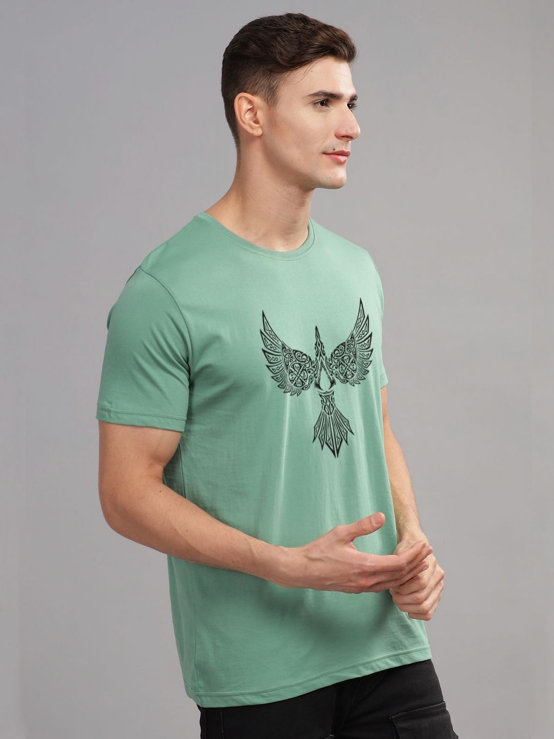 ADRO Men Printed Raw Edge T-shirt
