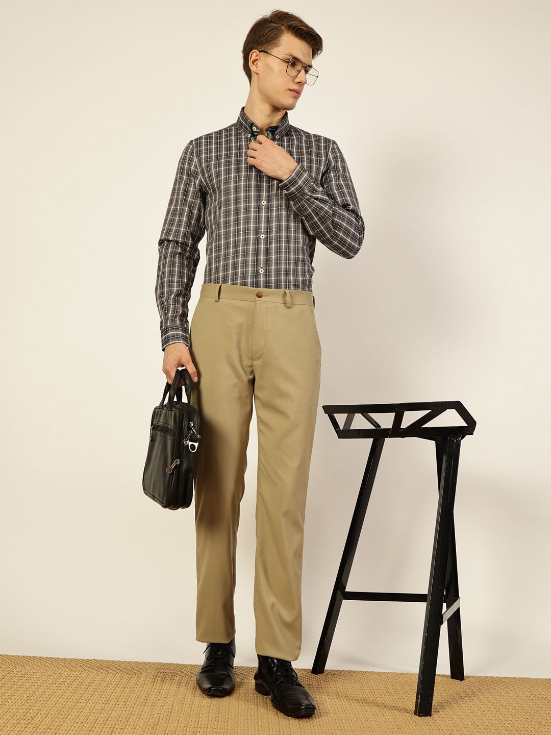 Thomas Scott Men Smart Button-Down Collar Tartan Checked Cotton Formal Shirt