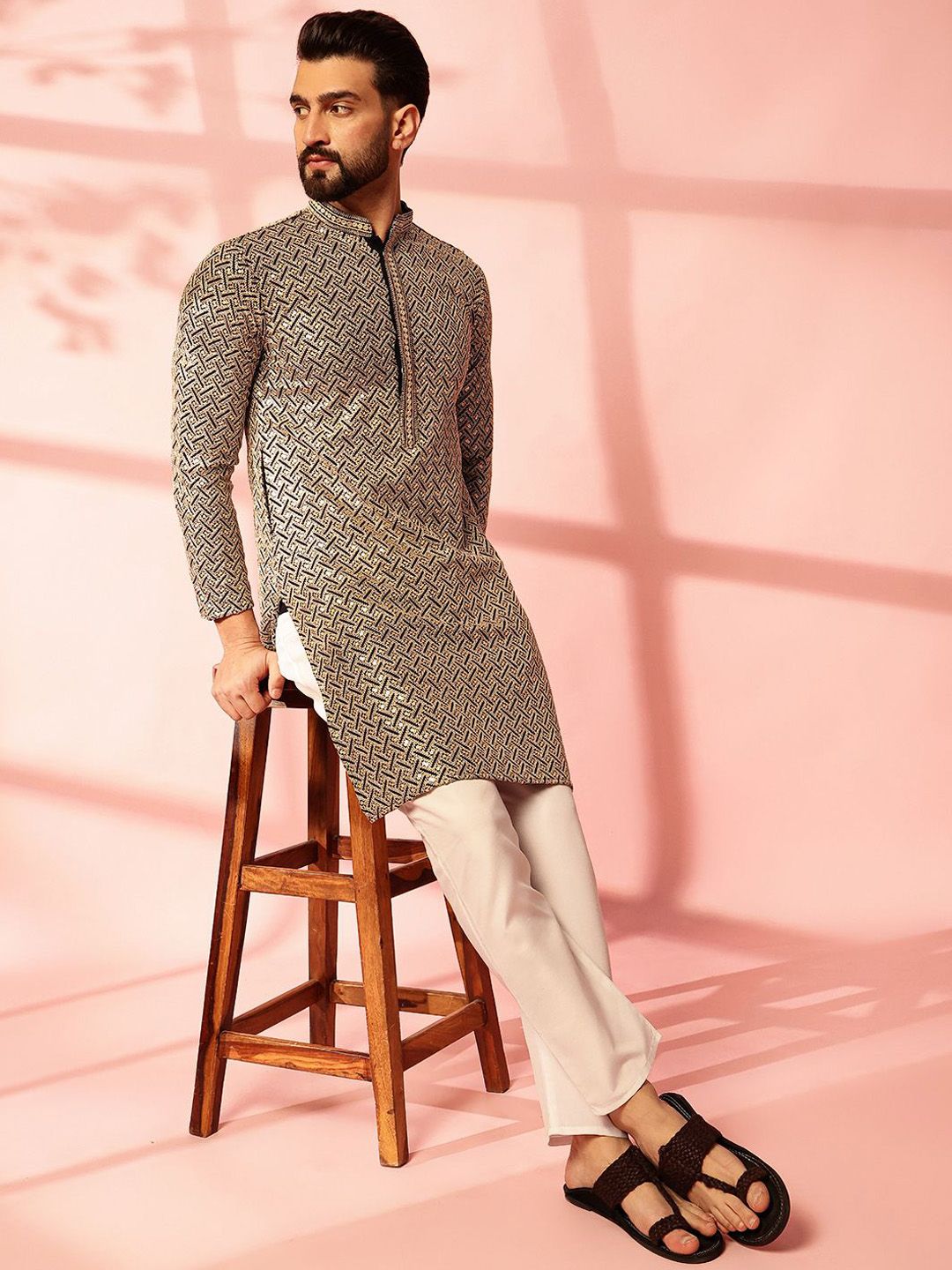 Anouk Men Embroidered Regular Thread Work Pure Cotton Kurta with Pyjamas