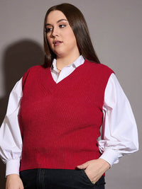 SASSAFRAS Curve Women V-neck Sleeveless Sweater Vest