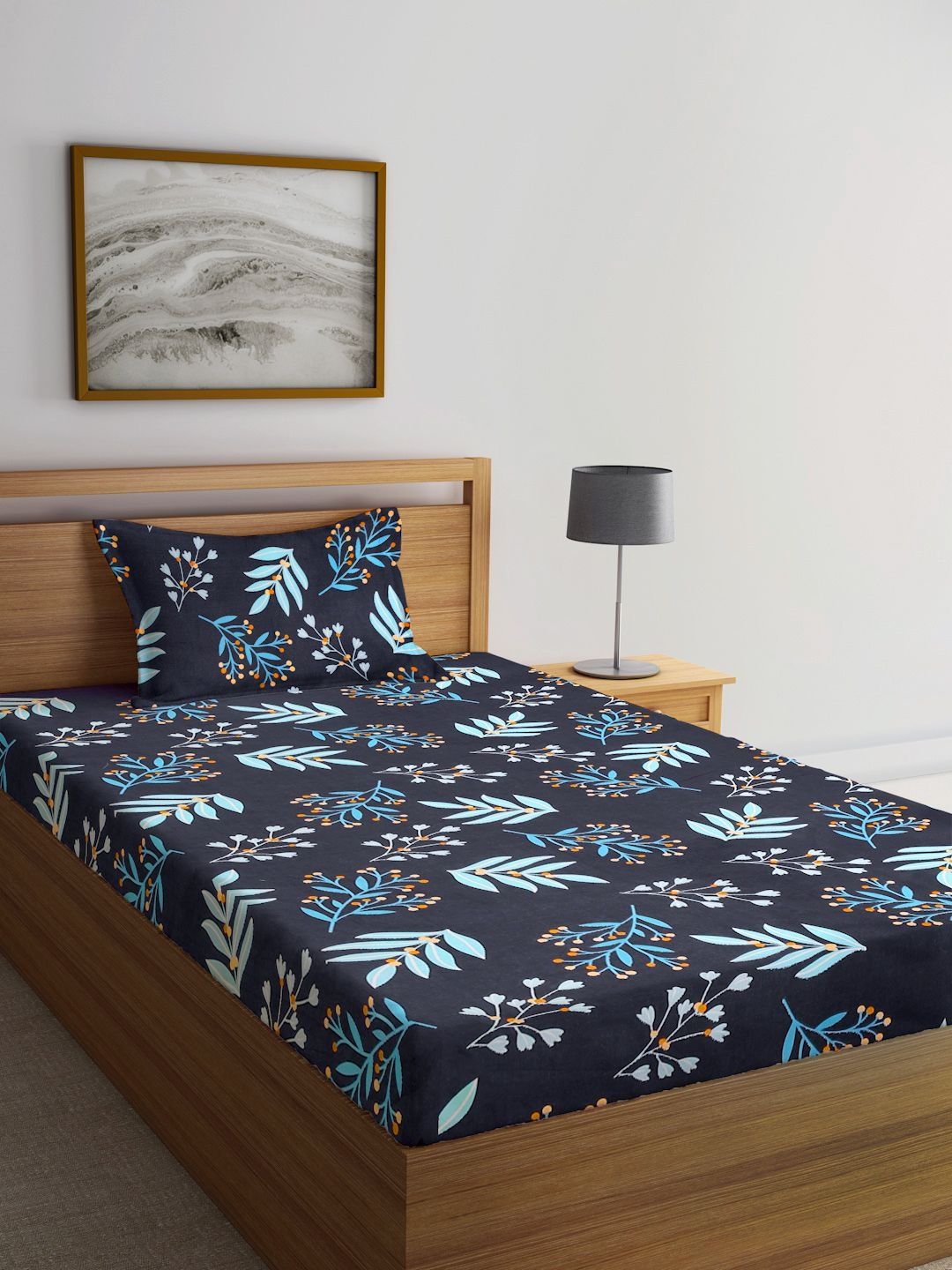 Myntra Elegant Homes Multicoloured Floral 300 TC Single Bedsheet with 1 Pillow Covers