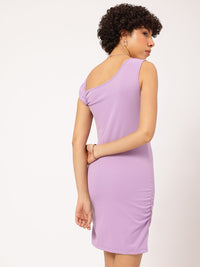 DressBerry Lavender Love Asymmetric Neck Ribbed Bodycon Mini Dress
