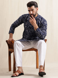 SOJANYA Lelaki Motif Etnik Bercetak Kurta Lurus Perayaan