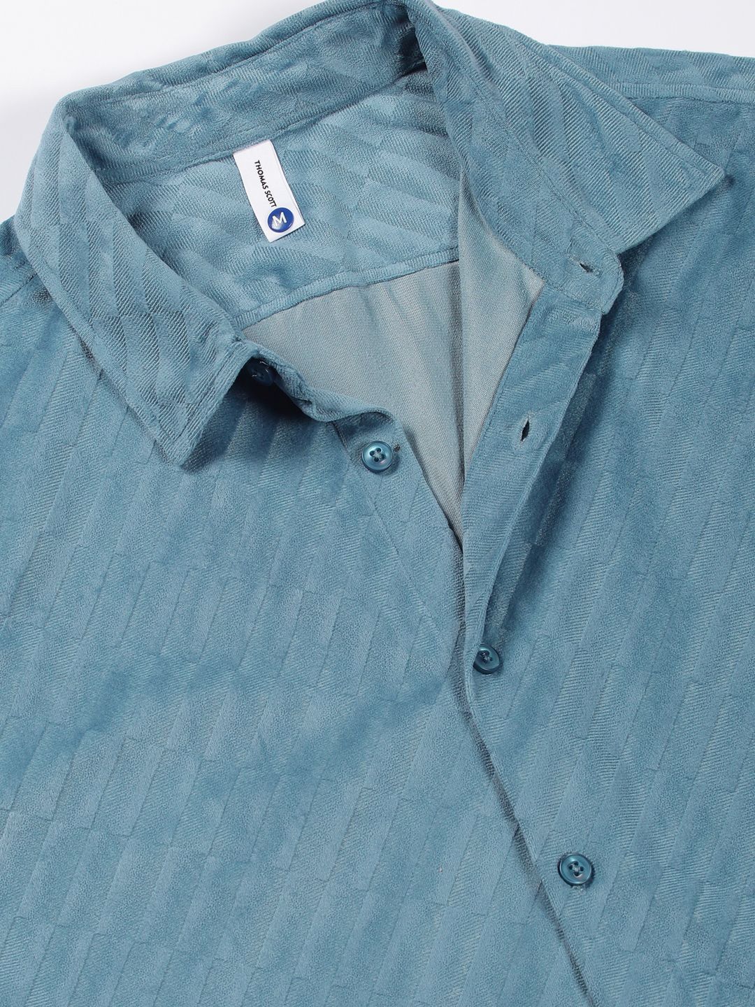 Thomas Scott Men Premium Spread Collar Textured Slim Fit Casual Shirt