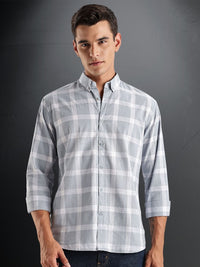 ADRO Tartan Checked Spread Collar Baju Kasual Kapas Lengan Panjang