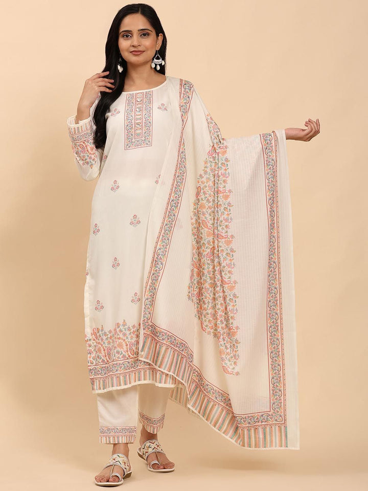 Mamicha Women Floral Printed Regular Pure Cotton Kurta with Trousers & With Dupatta
