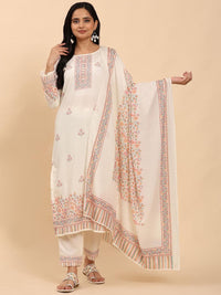 Mamicha Women Floral Printed Regular Pure Cotton Kurta with Trousers & With Dupatta