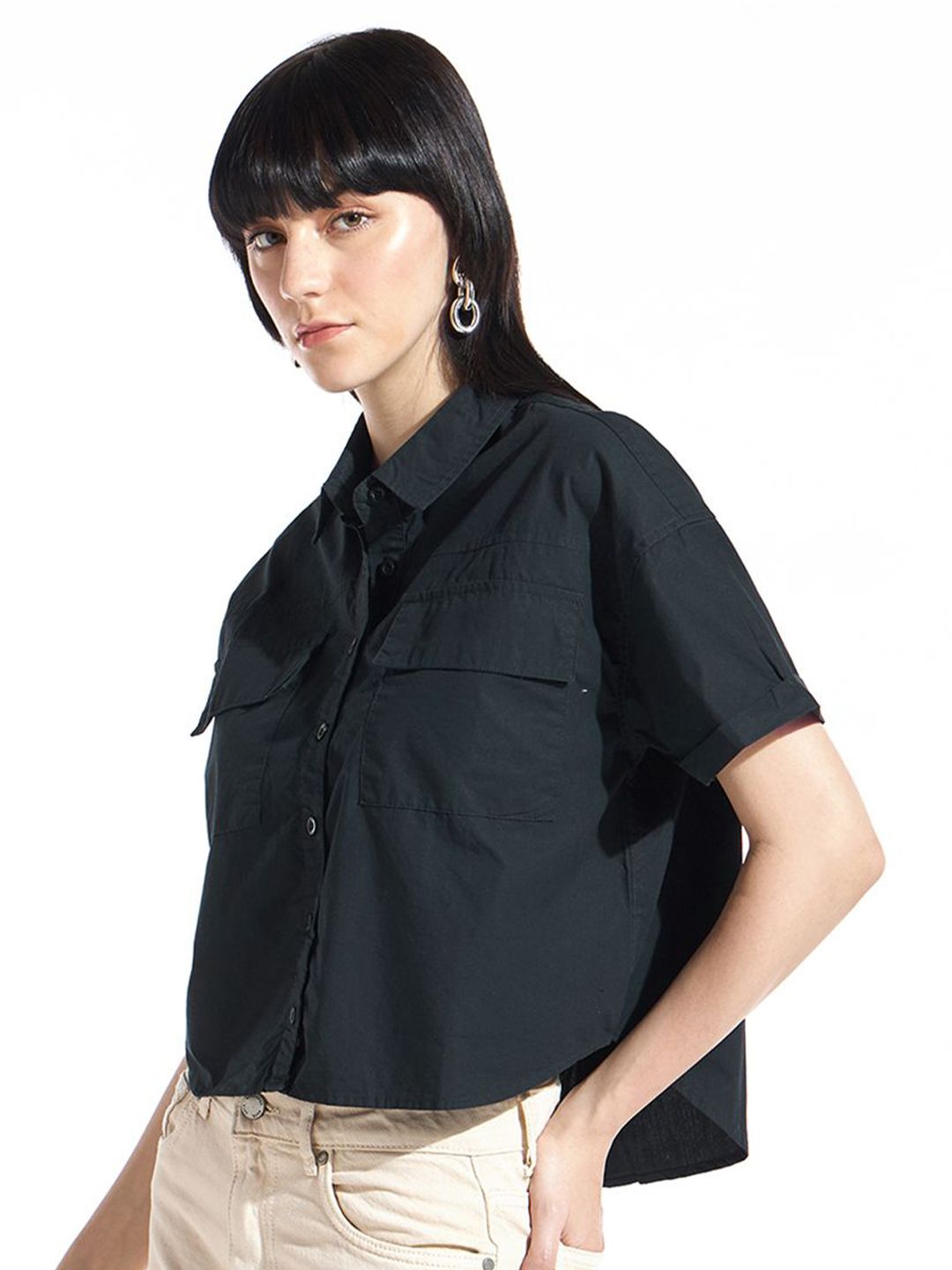 Bewakoof Women Standard Spread Collar Solid Pure Cotton Oversized Casual Shirt