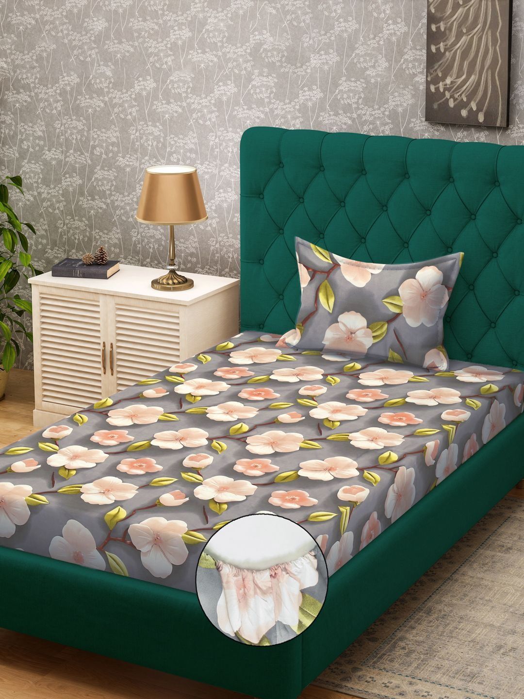 Myntra Elegant Homes Grey Dilengkapi 300 TC Single Cadar 7D Dengan 1 Sarung Bantal-225X150 cm