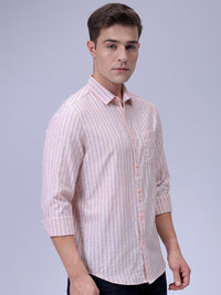 The Indian Garage Co Men Slim Fit Spread Collar Vertical Striped Cotton Casual Shirt