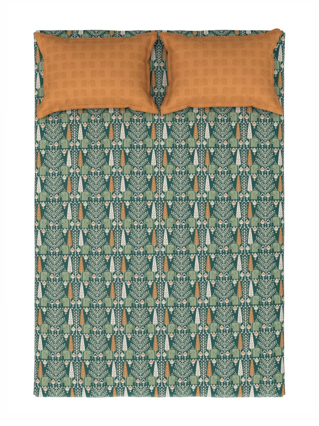 MYTRIDENT Carnival Green & Yellow Floral Cotton 144 TC Queen Bedsheet Set-2.28 m x 2.54 m