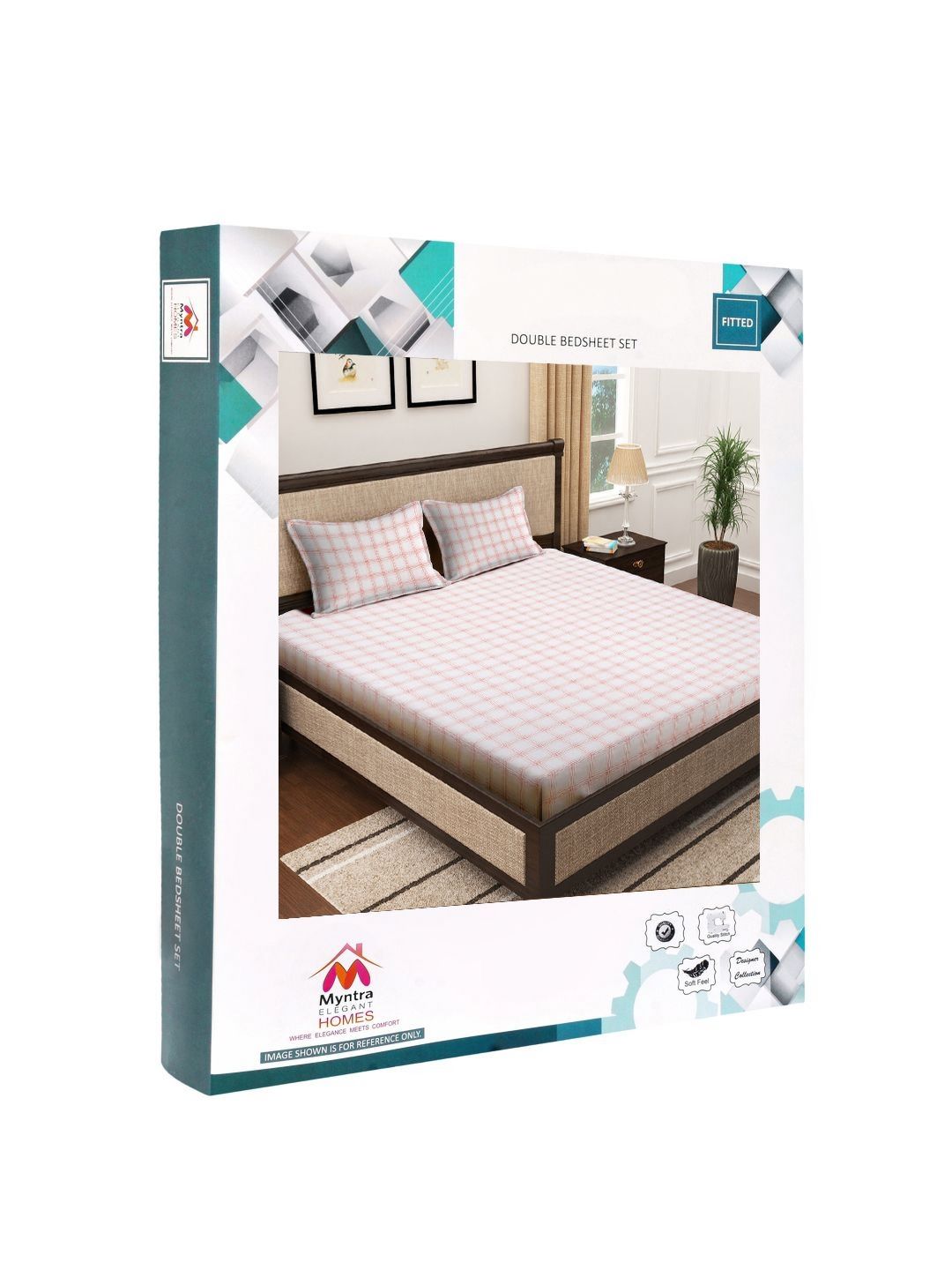 Myntra Elegant Homes White & Pink Geometric 300 TC King Bedsheet with 2 Pillow Covers