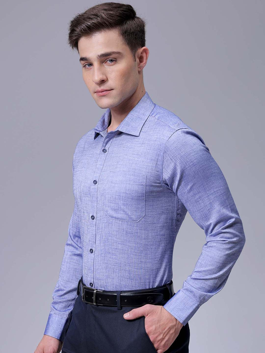 The Indian Garage Co. X Luxe Men Slim Fit Cutaway Collar Textured Cotton Formal Shirt