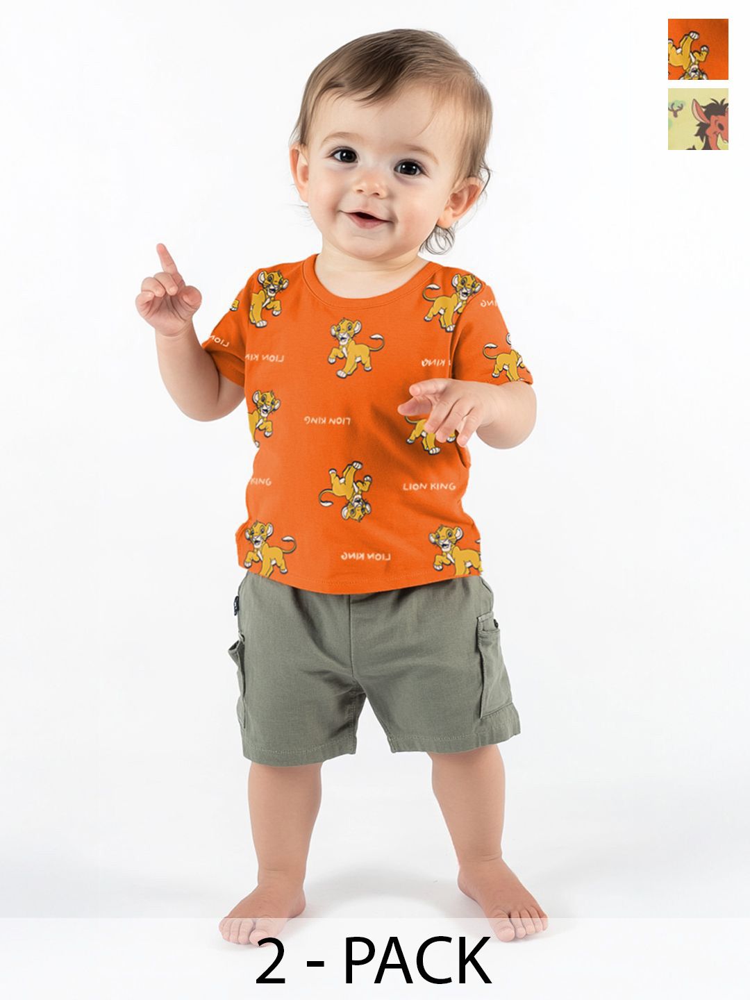 NautiNati Pack of 2 Disney Lion King Baby Boys Green Animal Print Pure Cotton T Shirt
