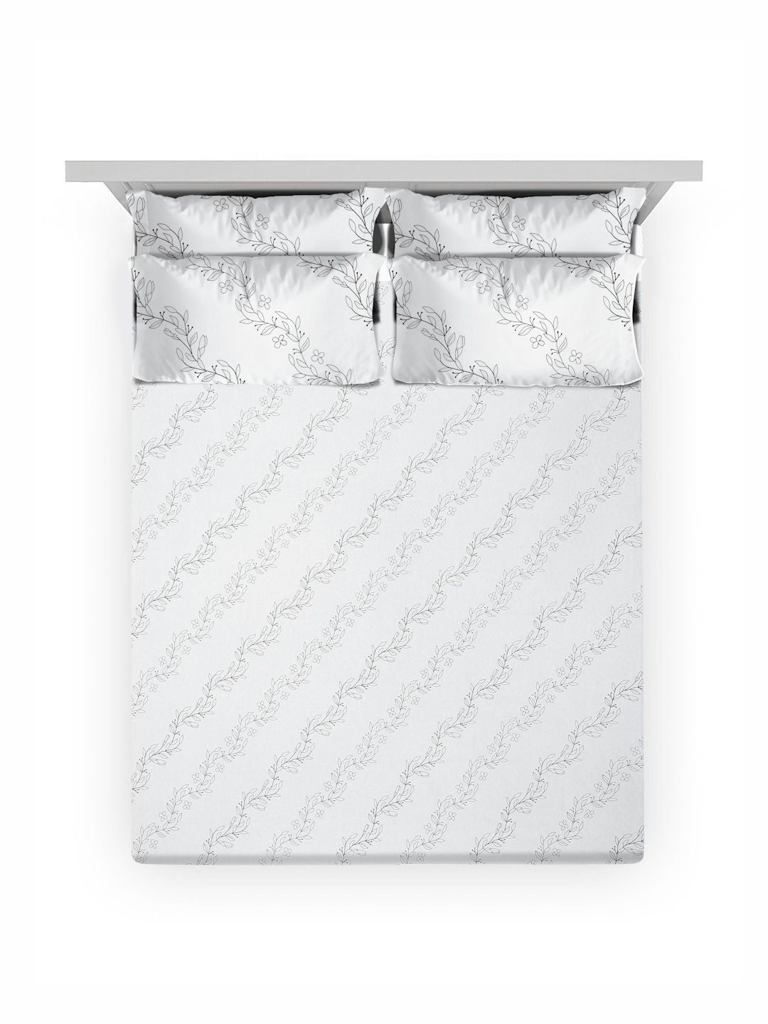 Myntra Elegant Homes White Floral 400 TC Cadar dengan 2 Sarung Bantal