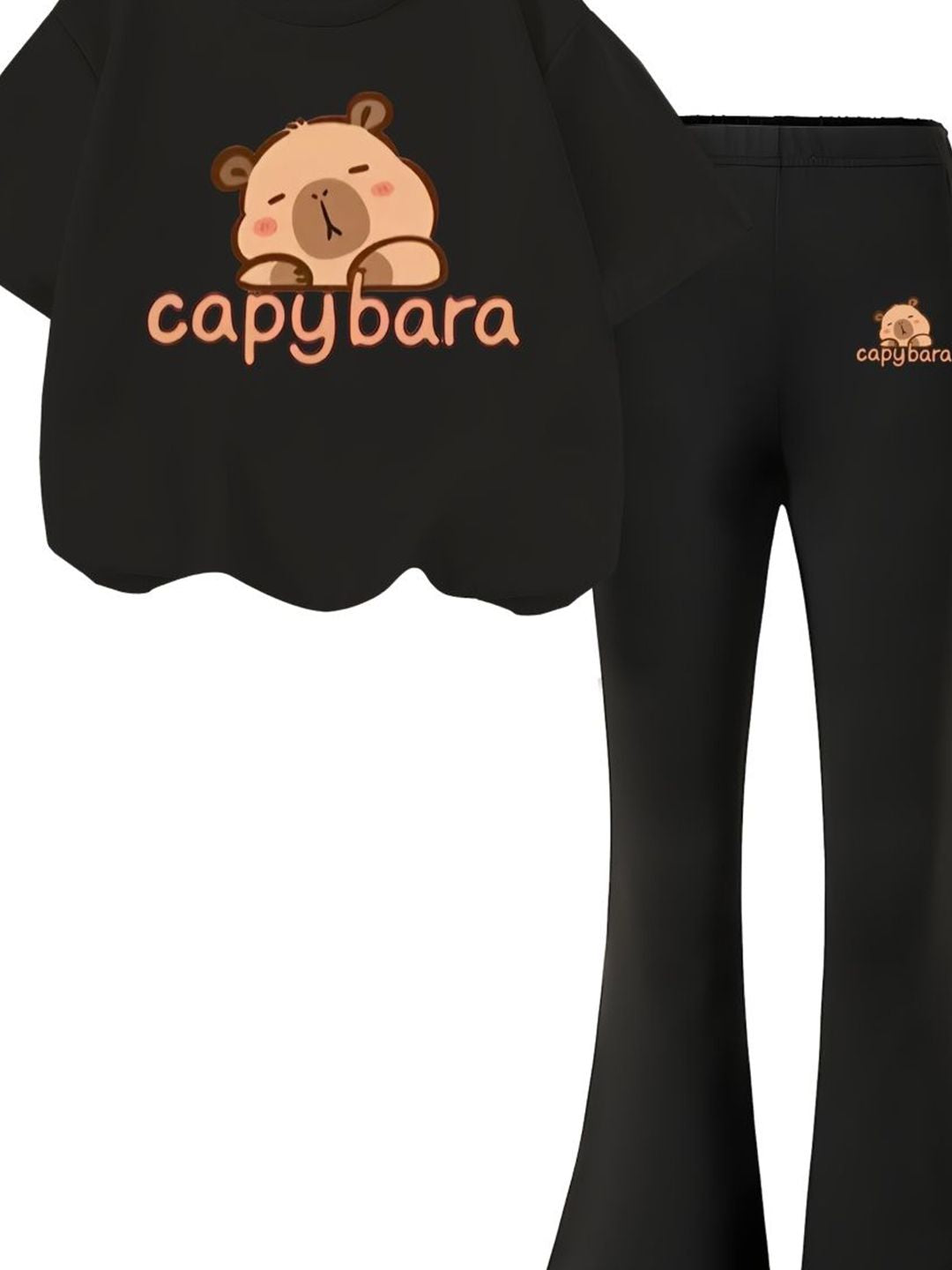 YK Girls Printed Round Neck T-shirt With Trousers