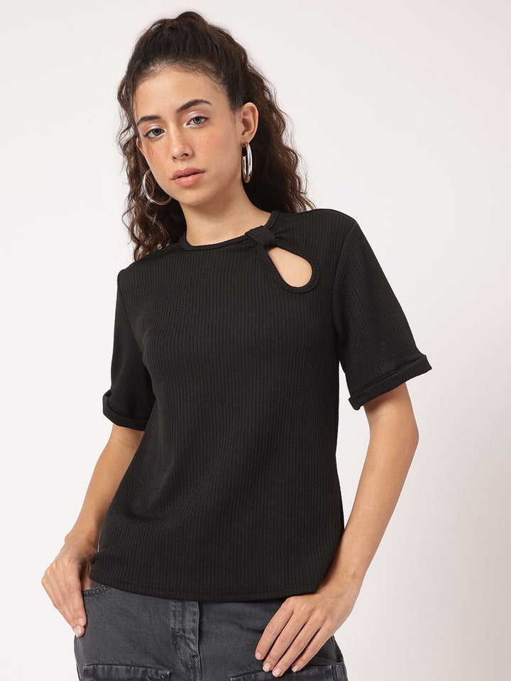 DressBerry Twisted Turn Cut Out Detail Ribbed  Top