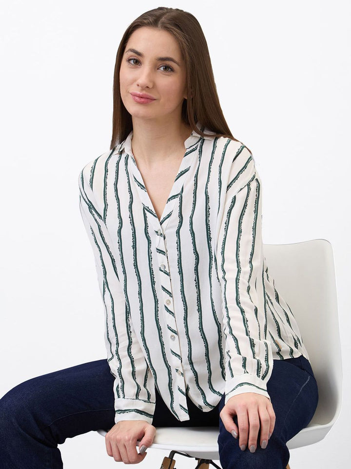 SPYKAR Women Spread Collar Vertical Striped Casual Shirt