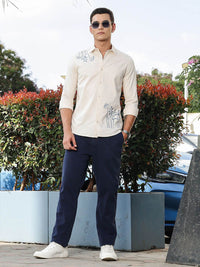 Thomas Scott Men's Cotton Floral Embroidered Casual Shirt