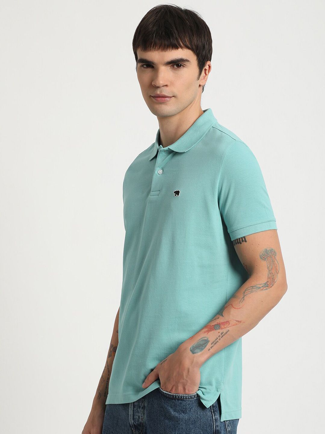 THE BEAR HOUSE Polo Collar Slim Fit Pure Cotton T-shirt