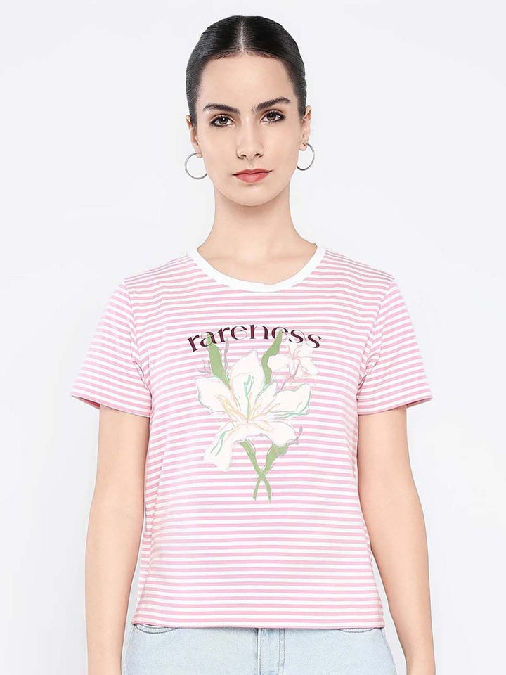 Rareism Wanita Grafik T-Shirt Leher Pusingan Dicetak