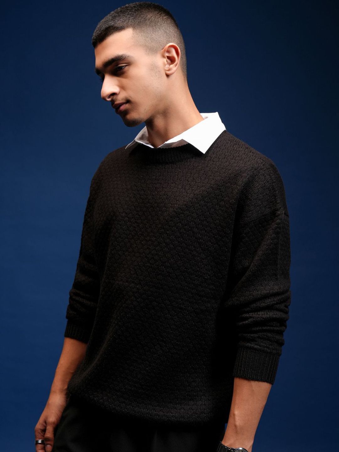HIGHLANDER Men Self Design Round Neck Pullover