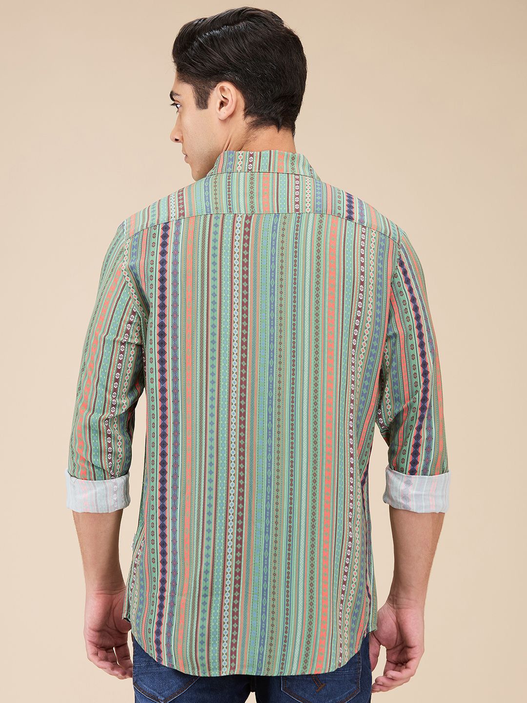 Being Human Men Spread Collar Vertical Striped Cotton Slim Fit Casual Shirt
