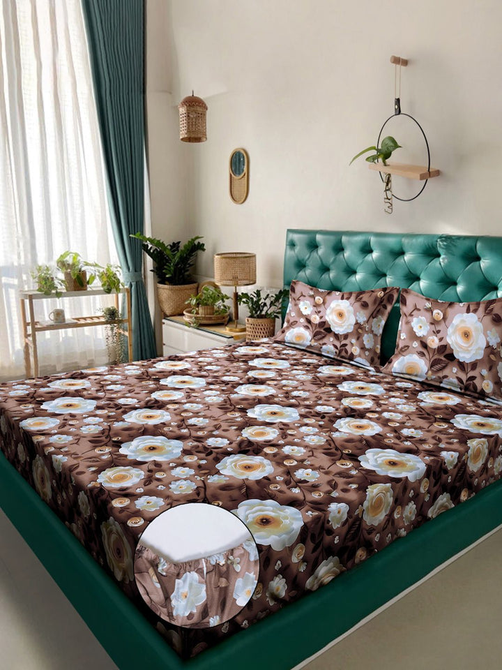 KLOTTHE Coklat Dilengkapi Bunga 300TC King Superfine Cadar 7D & 2 Sarung Bantal-2.50mx2.25m