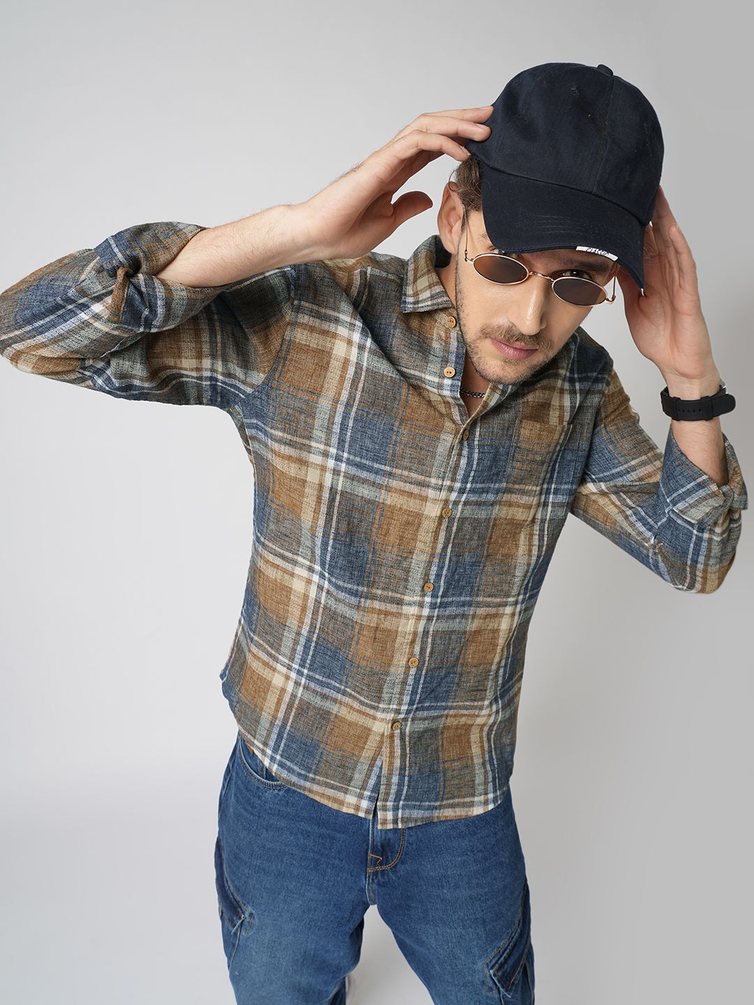 VASTRADO Men Classic Slim Fit Tartan Checked Cutaway Collar Cotton Casual Shirt