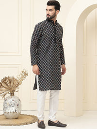 SOJANYA Geometric Embroidered Thread Work Silk Cotton Straight Kurta with Pyjamas