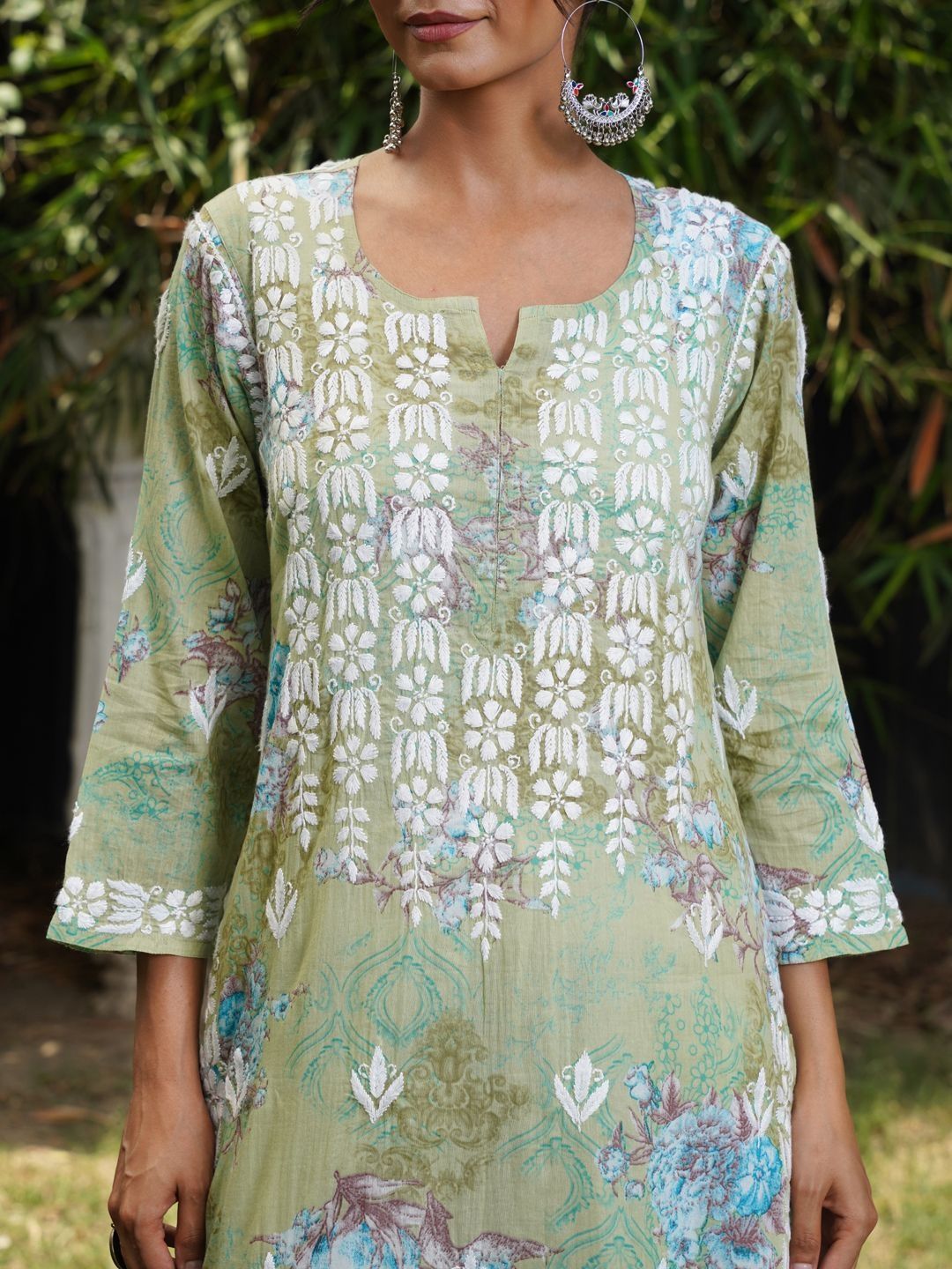 Rumah Wanita Chikankari Sulaman Bunga Chikankari Indie Floral Kurta