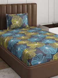 Monte Carlo Pixel Grey & Yellow Floral Printed 120 TC Single Bedsheet Set 1.52 m x 2.30 m