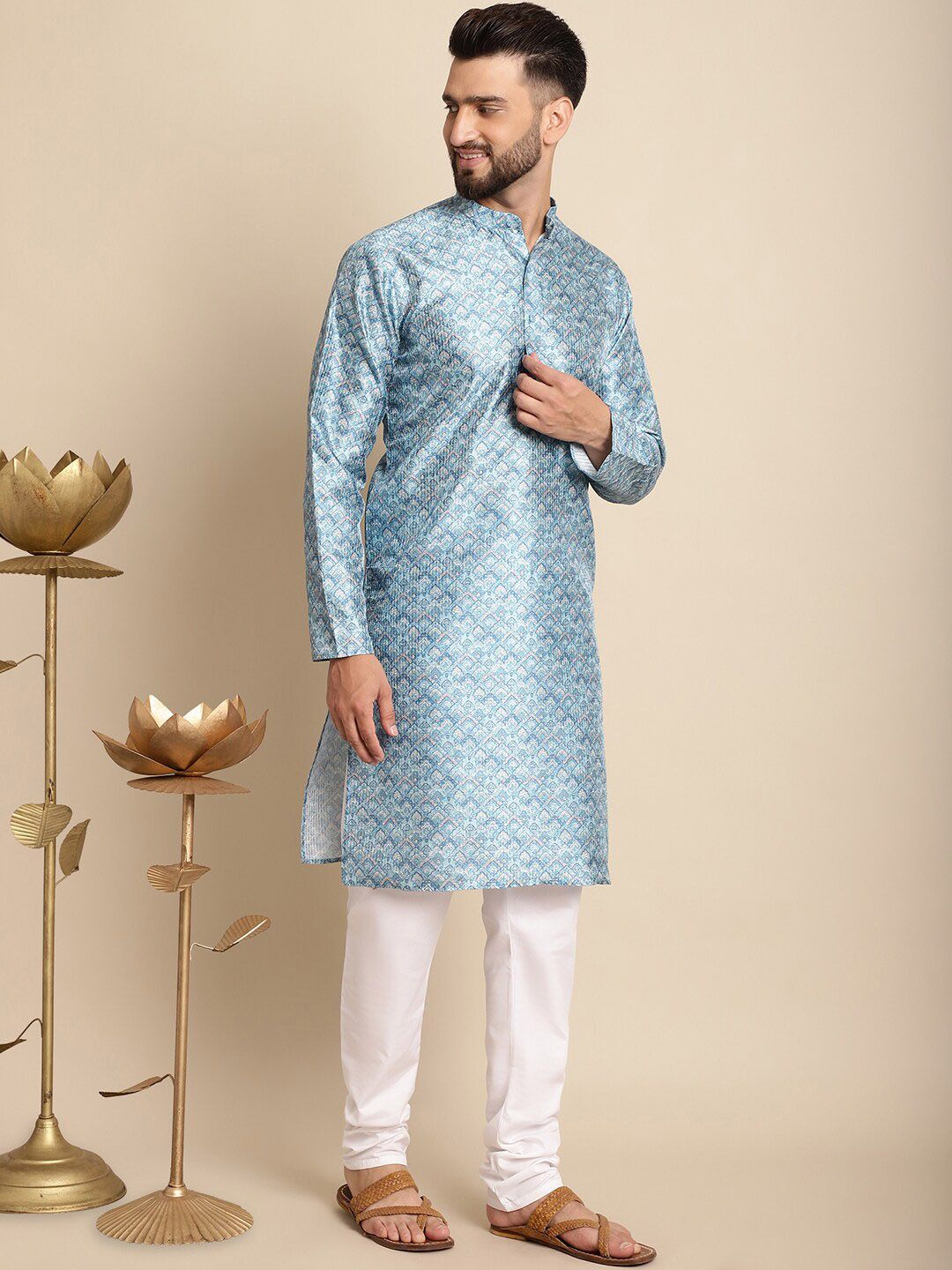 Anouk Ethnic Motifs Woven Design Jacquard Silk Kurta with Churidar