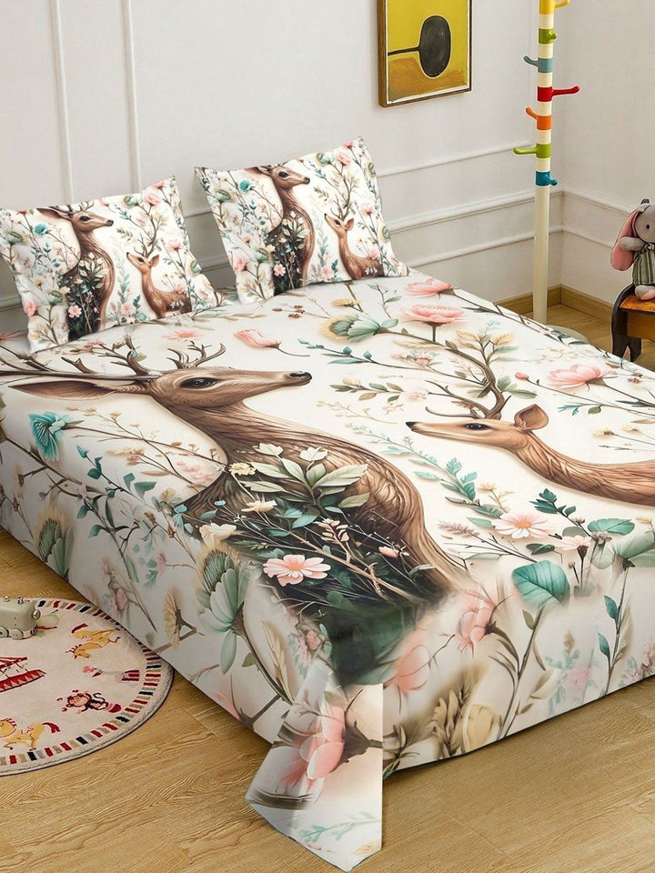 Myntra Elegant Homes Animal Printed Fitted 400 TC King 7D Bedsheet With 2 Pillow Cover