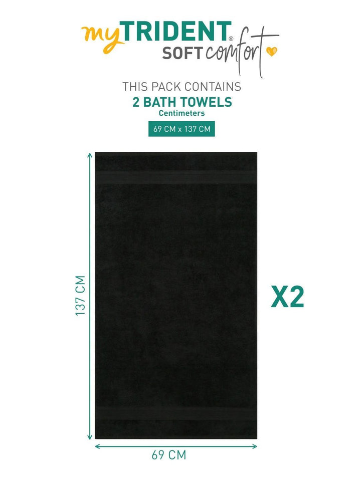 MYTRIDENT Black 2 Pieces Cotton 500 GSM Bath Towel