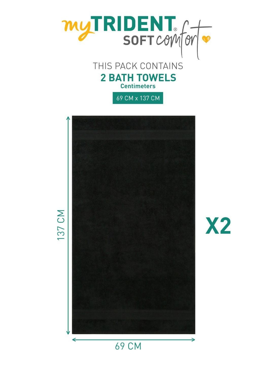 MYTRIDENT Black 2 Pieces Cotton 500 GSM Bath Towel