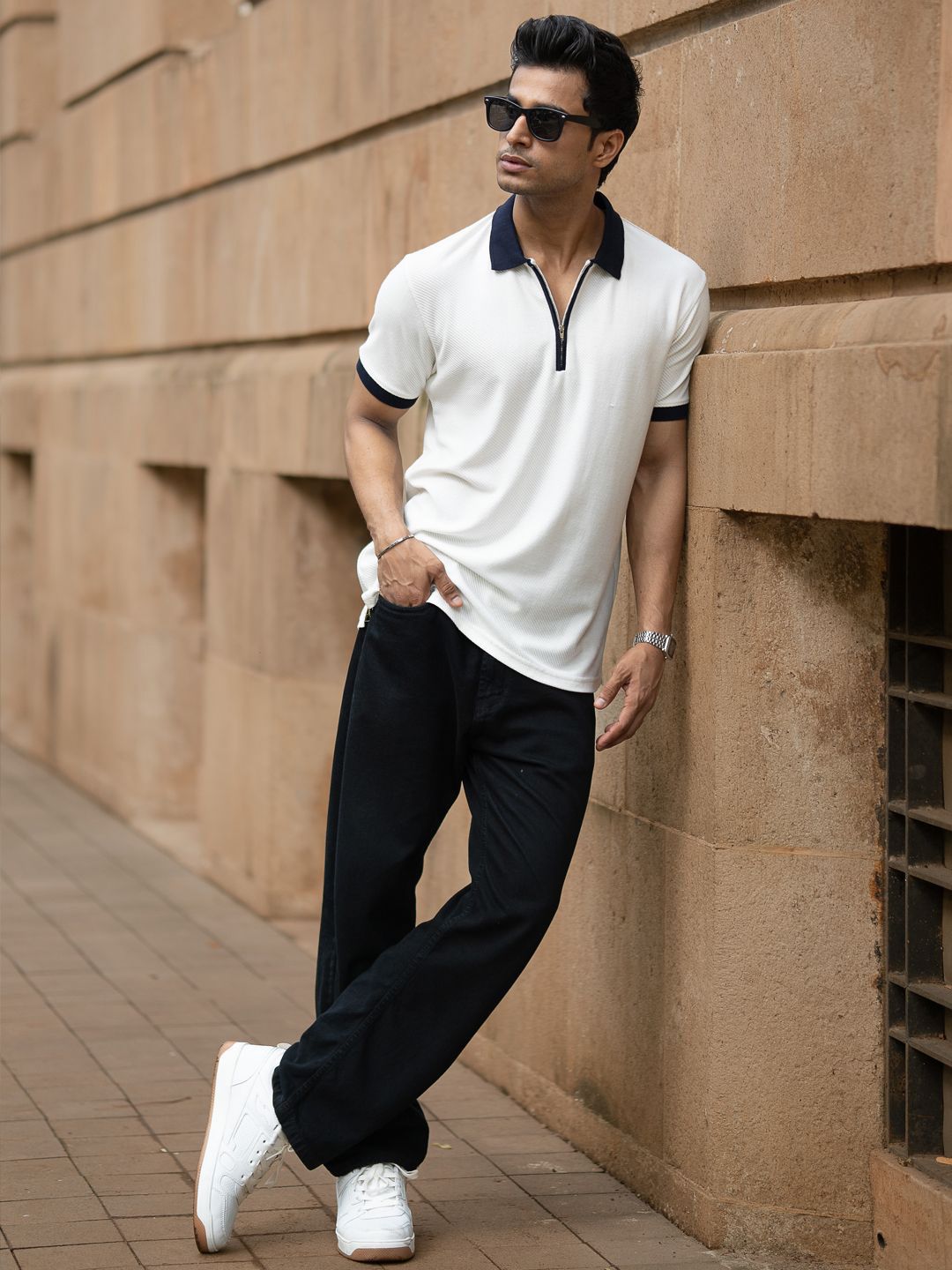 Powerlook Men Self Design Polo Collar T-shirt