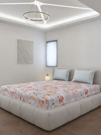 Monte Carlo Edmond Grey & Brown Floral Printed 144 TC King Bedsheet Set 2.70 m x 2.70 m