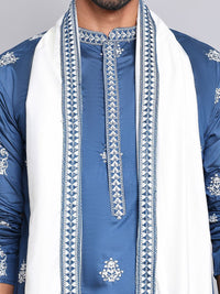 Jompers Floral Embroidered Sequinned Silk Cotton Straight Kurta with Pyjamas & Dupatta