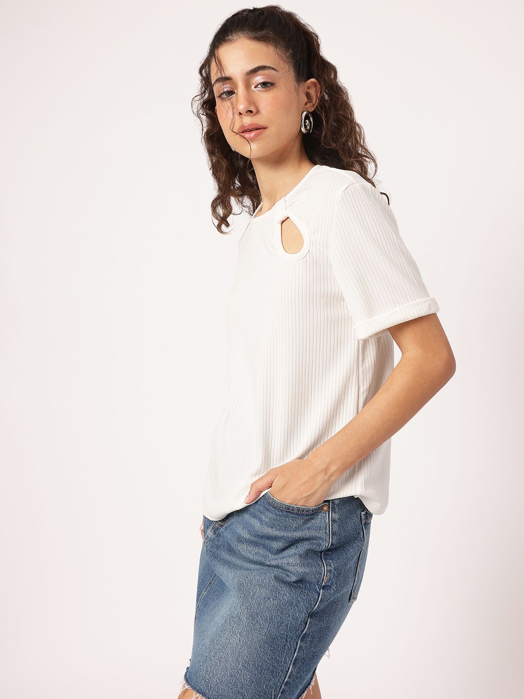 DressBerry Twisted Turn Cut Out Detail Ribbed Top