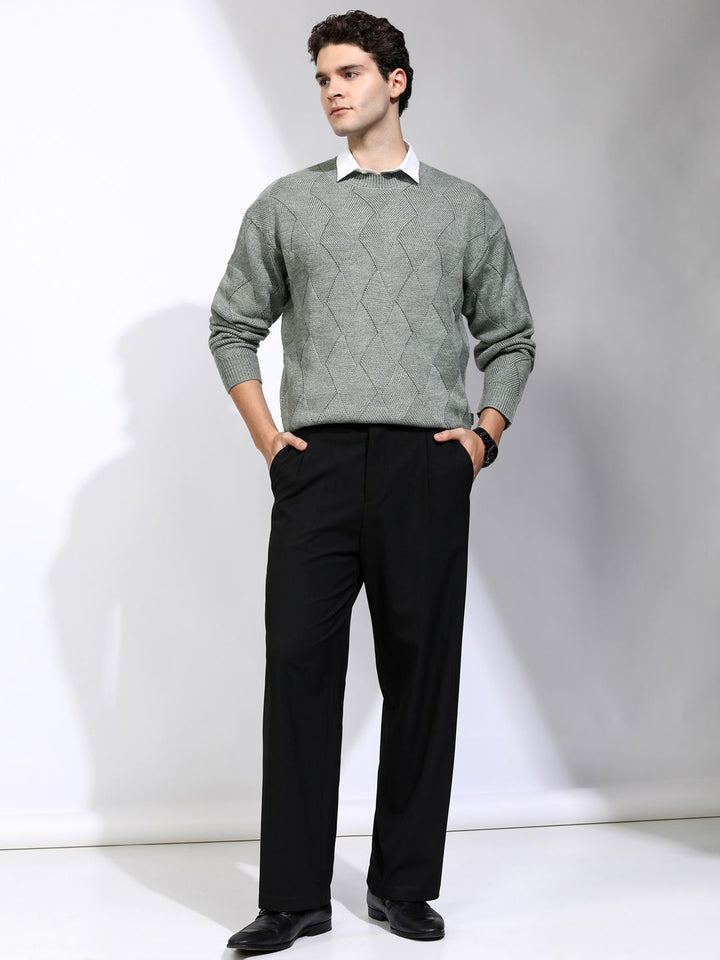 HIGHLANDER Men Self Design Round Neck Long Sleeves Pullover Sweaters