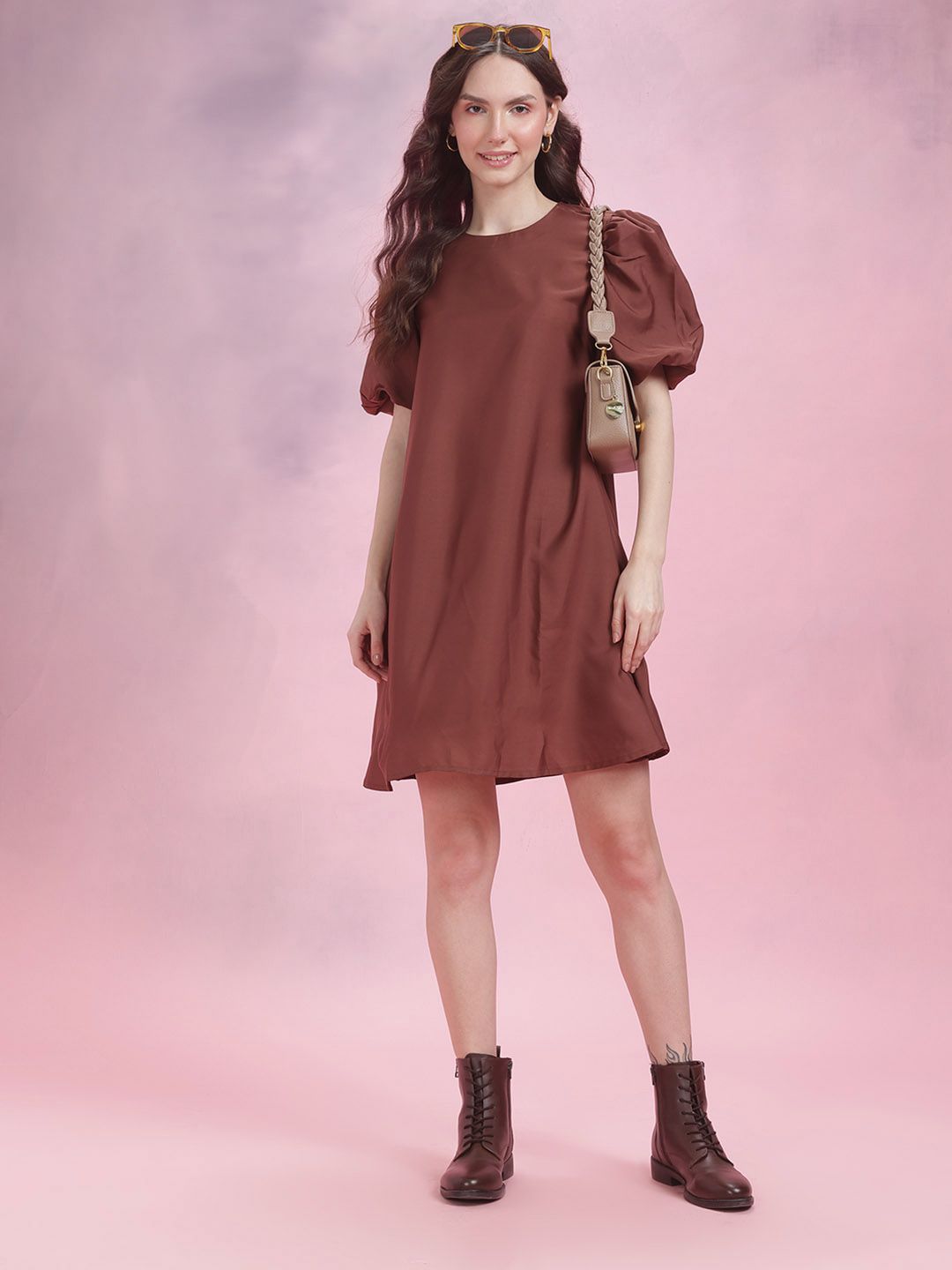DressBerry Puff Sleeves Sheath Mini Dress