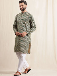 Anouk Floral Woven Design Mandarin Collar Straight Kurta With Pyjamas & Nehru Jacket