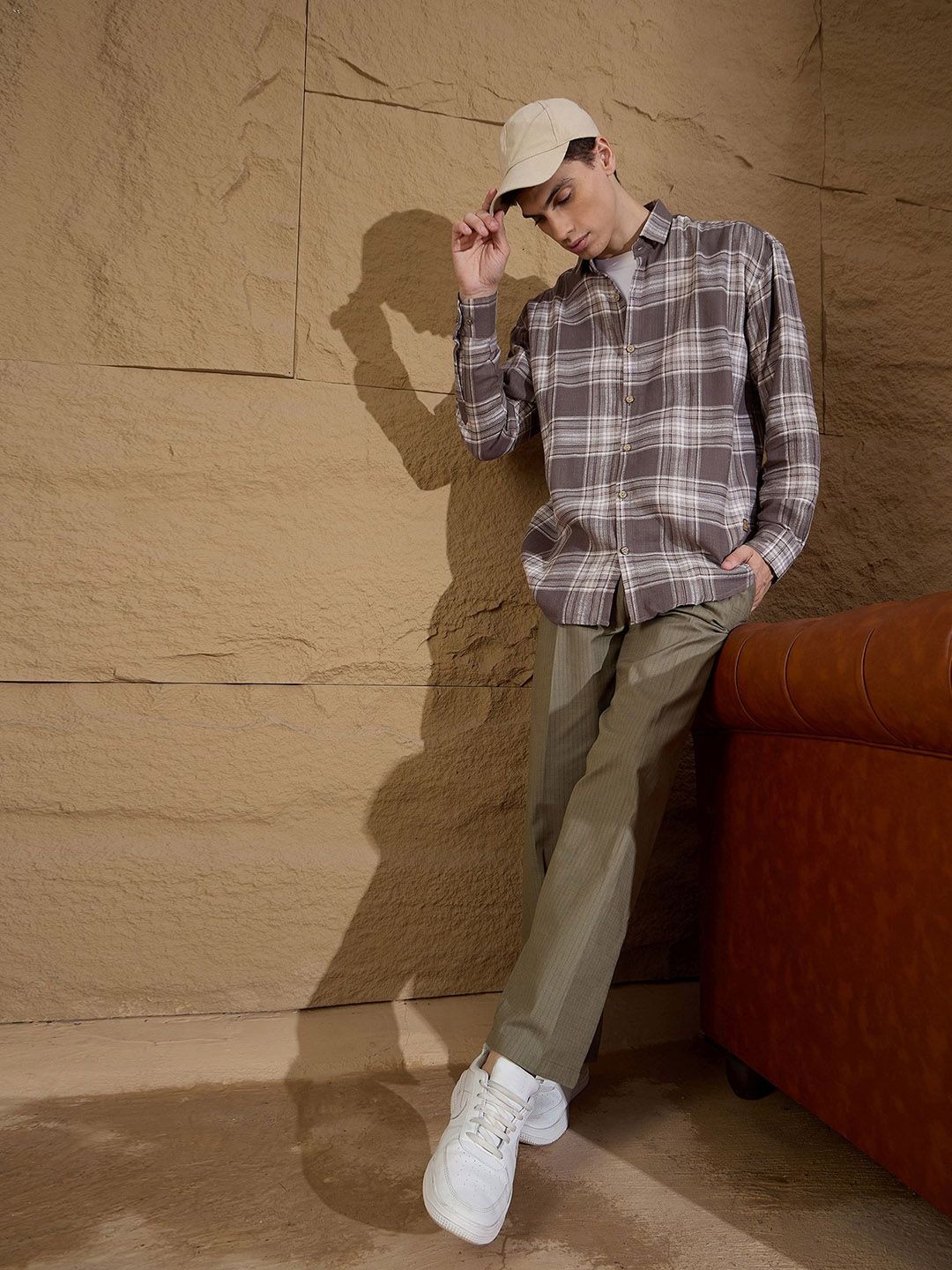 DENNISON Striped Korean Double Pleated Baggy Fit Trouser