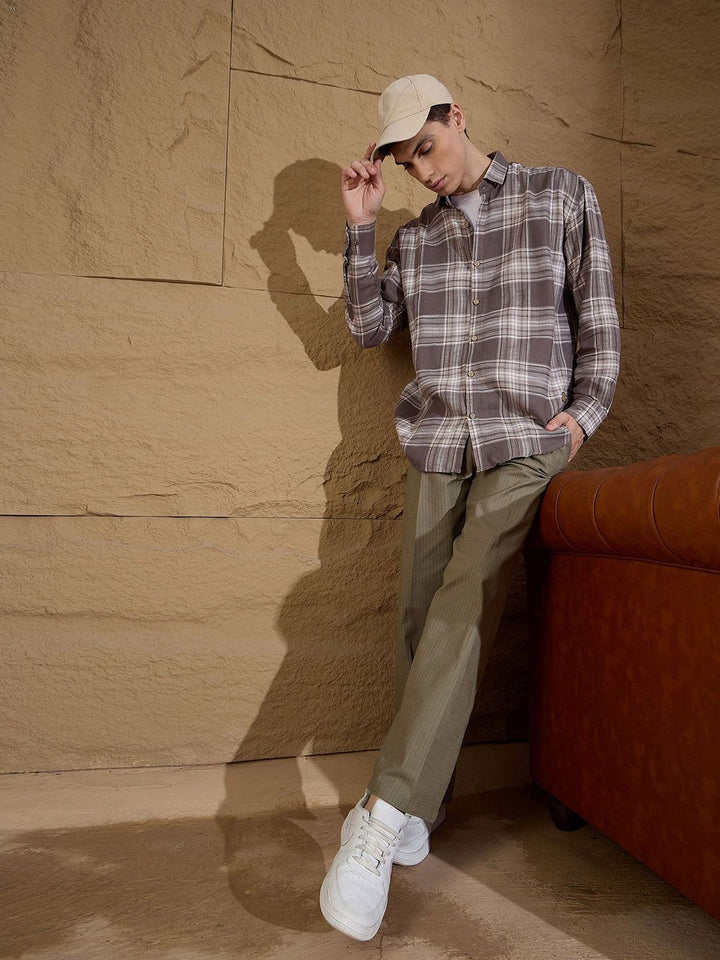 DENNISON Striped Korean Double Pleated Baggy Fit Trouser