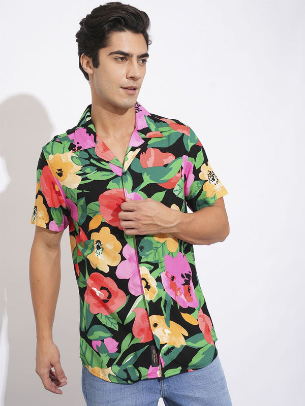Being Human Men Spread Collar Floral Printed Cotton Slim Fit Casual Shirt